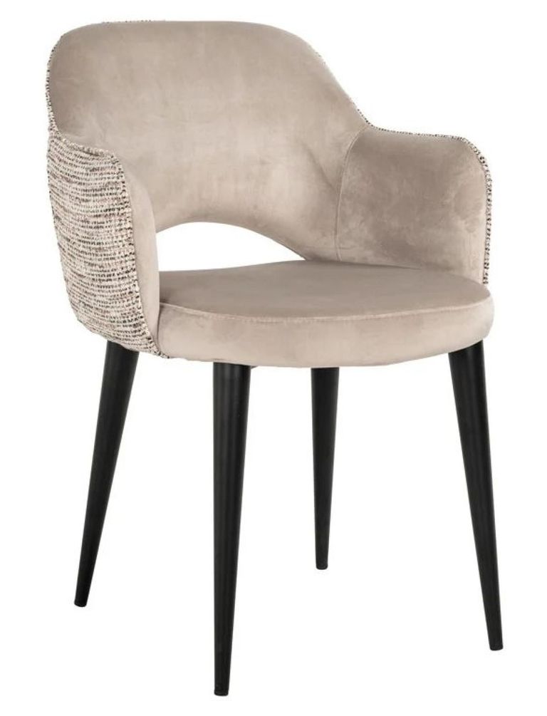 Giovanna Natural Khaki Fabric Dining Armchair with Black Legs