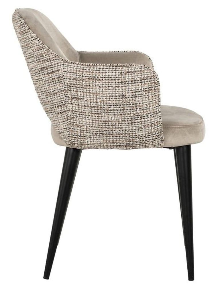 Giovanna Natural Khaki Fabric Dining Armchair with Black Legs