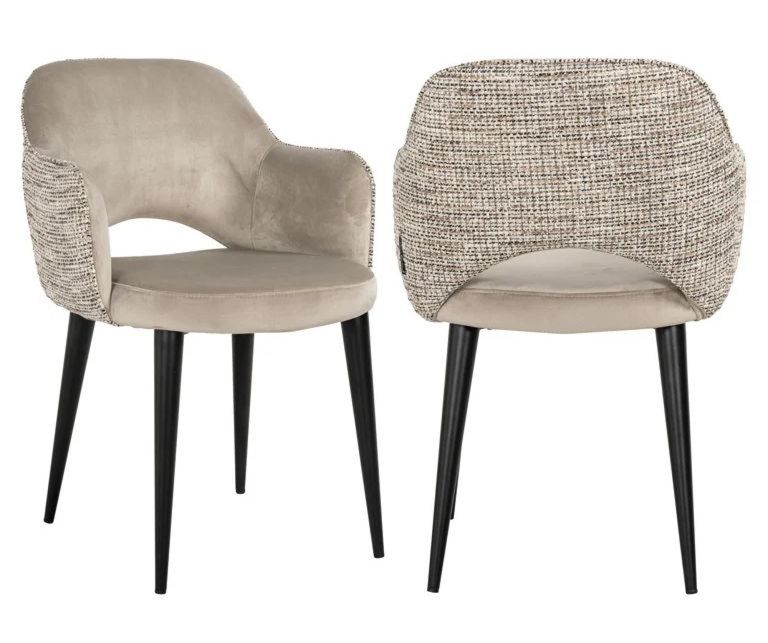 Giovanna Natural Khaki Fabric Dining Armchair with Black Legs