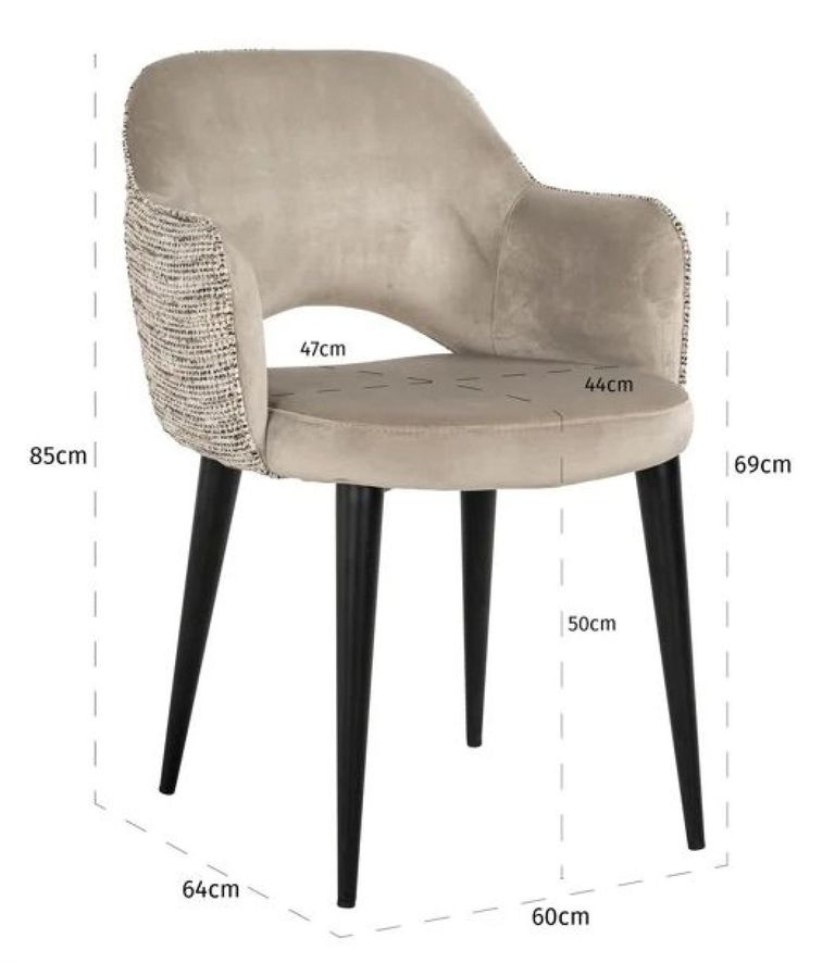Giovanna Natural Khaki Fabric Dining Armchair with Black Legs