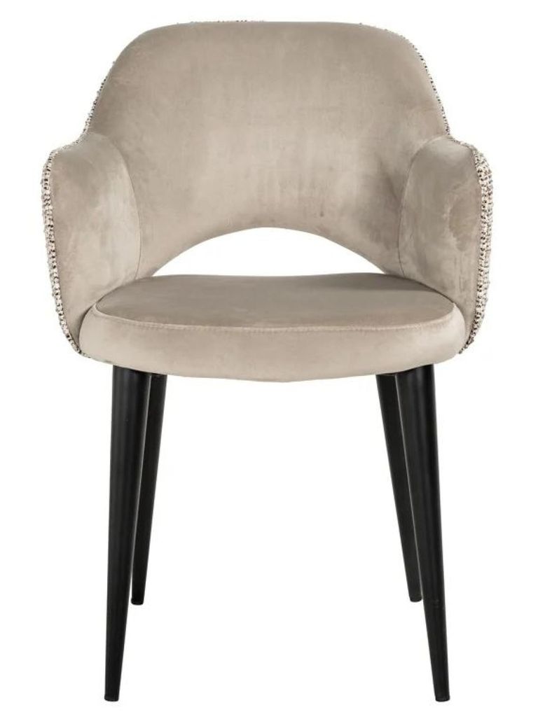 Giovanna Natural Khaki Fabric Dining Armchair with Black Legs
