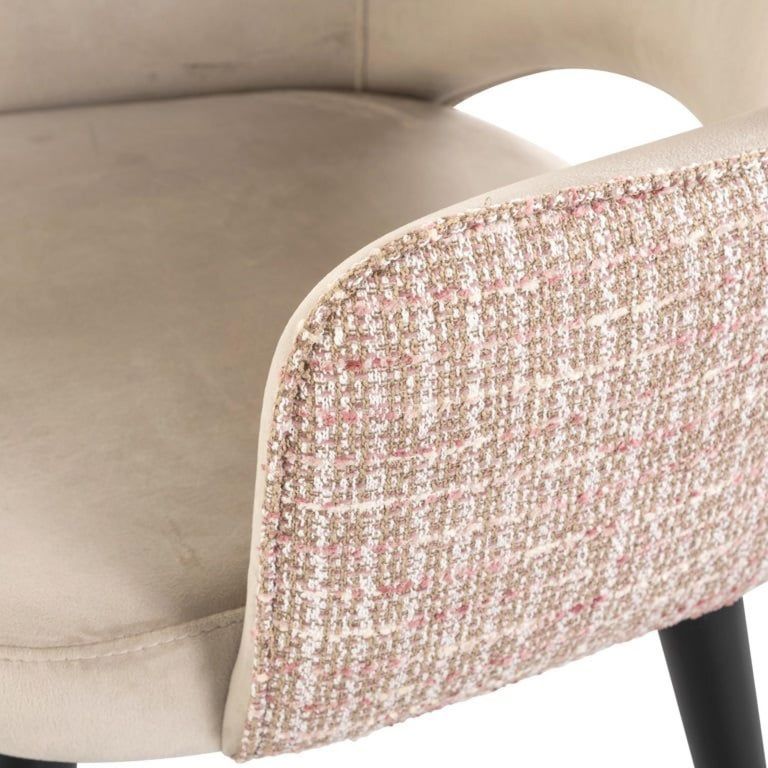 Giovanna Pink Khaki Fabric Dining Armchair with Black Legs