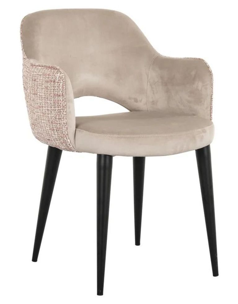 Giovanna Pink Khaki Fabric Dining Armchair with Black Legs