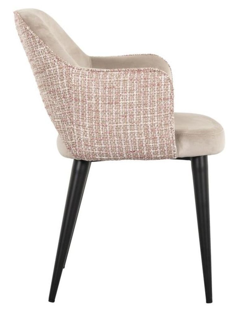 Giovanna Pink Khaki Fabric Dining Armchair with Black Legs