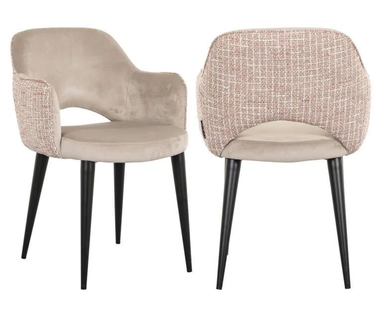 Giovanna Pink Khaki Fabric Dining Armchair with Black Legs