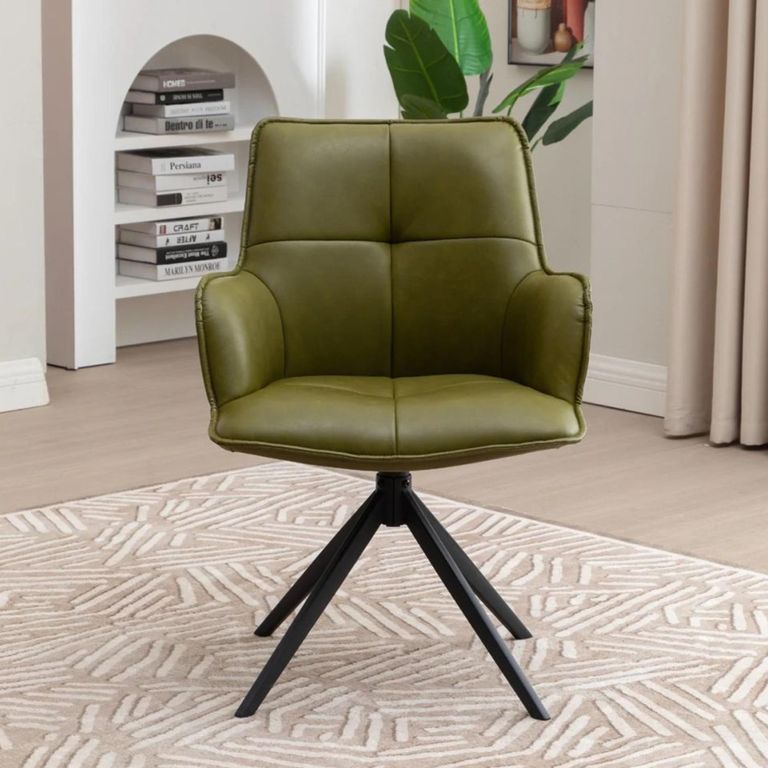 Jacob Swivel Dining Armchair - Set of 2 - Green and Black - Faux Leather and Metal