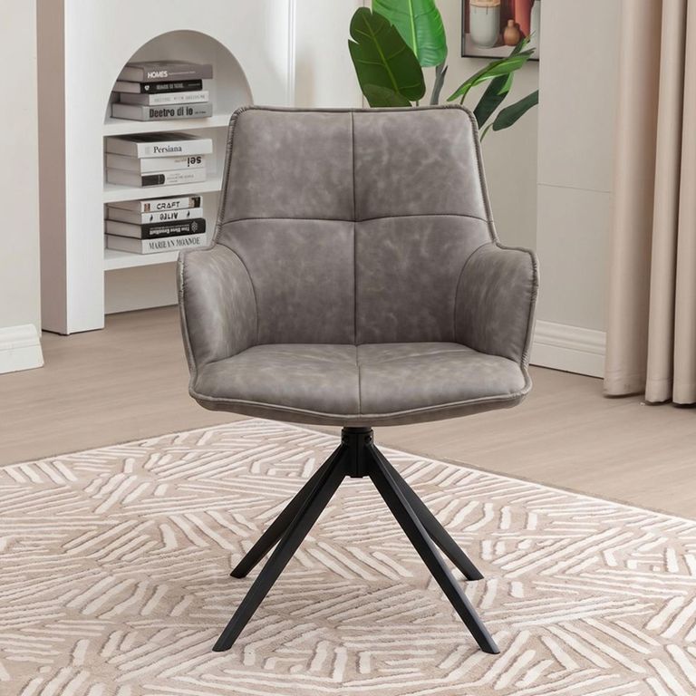 Jacob Swivel Dining Armchair - Set of 2 - Grey and Black - Faux Leather and Metal