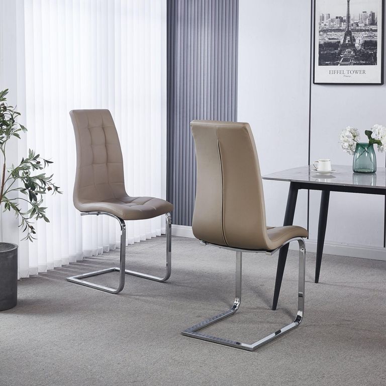 Jamison Dining Chair - Beige Faux Leather - Chrome Cantilever Base
