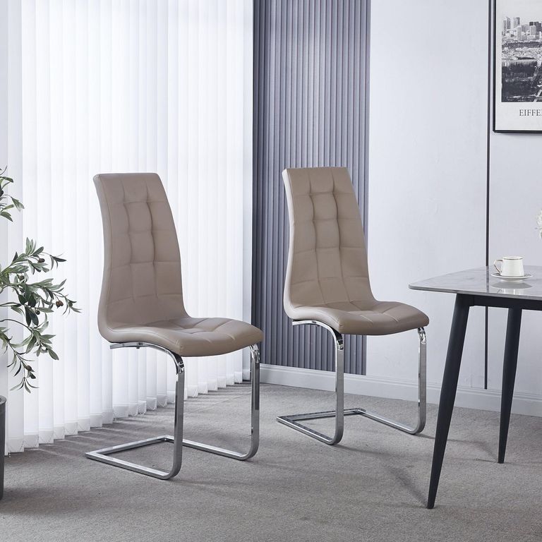 Jamison Dining Chair - Beige Faux Leather - Chrome Cantilever Base