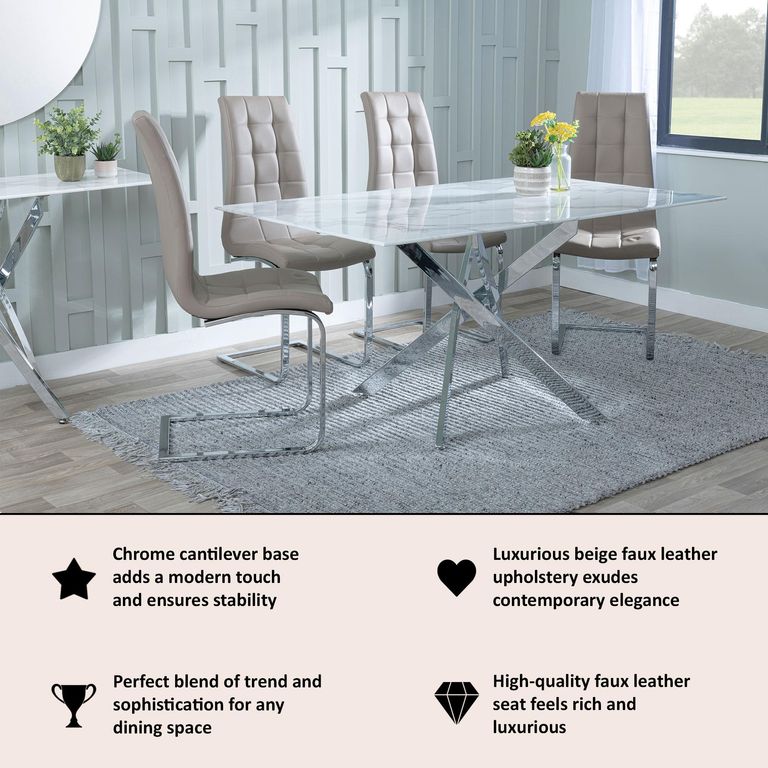 Jamison Dining Chair - Beige Faux Leather - Chrome Cantilever Base