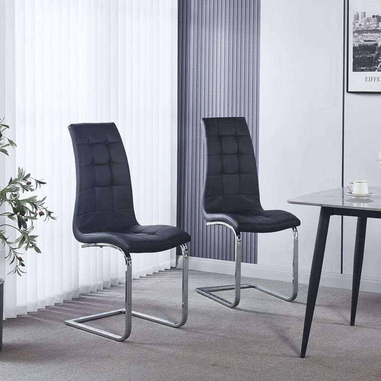 Jamison Dining Chair - Black Faux Leather - Chrome Cantilever Base