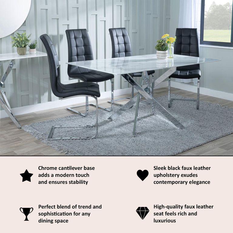 Jamison Dining Chair - Black Faux Leather - Chrome Cantilever Base