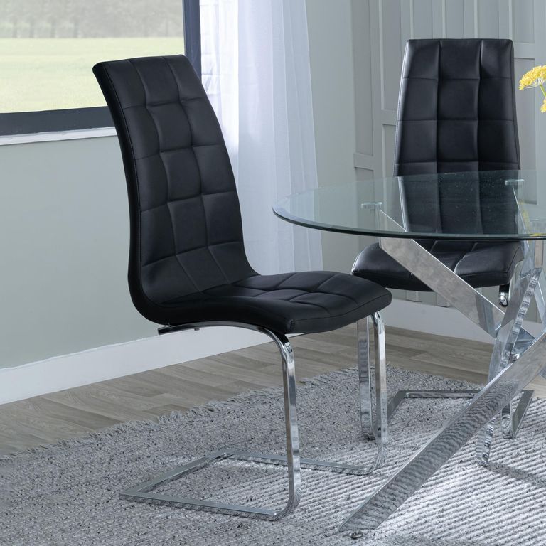 Jamison Dining Chair - Black Faux Leather - Chrome Cantilever Base