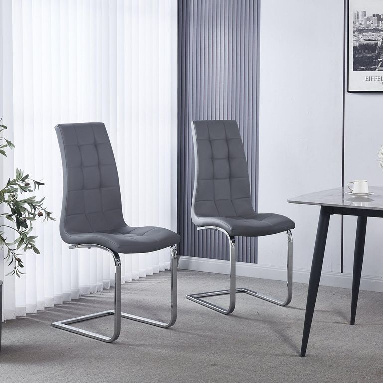 Jamison Dining Chair - Grey Faux Leather - Chrome Cantilever Base