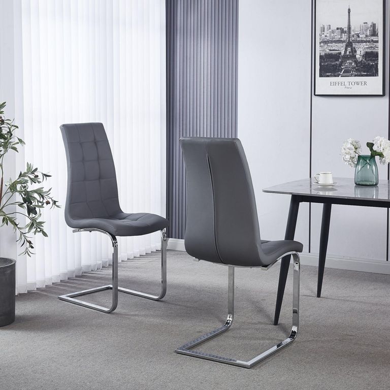 Jamison Dining Chair - Grey Faux Leather - Chrome Cantilever Base