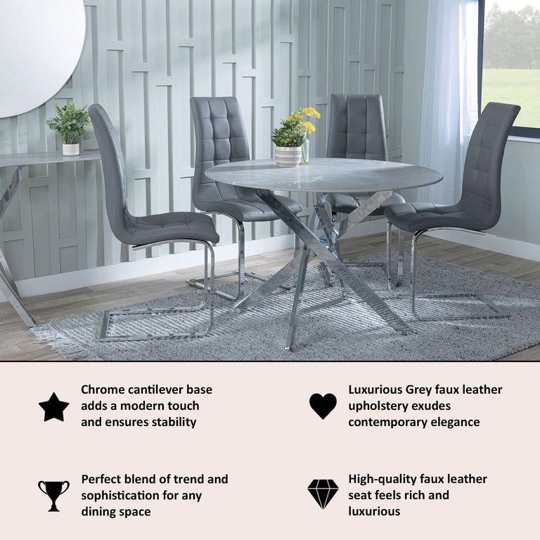 Jamison Dining Chair - Grey Faux Leather - Chrome Cantilever Base