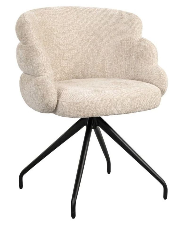 Kayla Cream Fabric Swivel Dining Chair with Black Legs