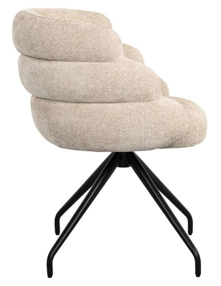 Kayla Cream Fabric Swivel Dining Chair with Black Legs