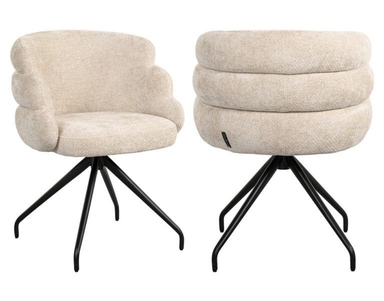 Kayla Cream Fabric Swivel Dining Chair with Black Legs