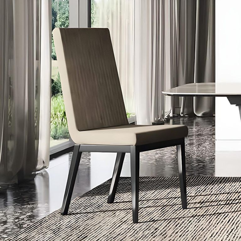 Krystal Italian Dining Chair - Fluted High Back - Beige and Black - Fabric and Wooden