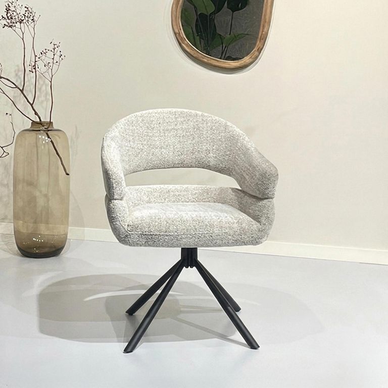 Linn Swivel Dining Armchair - Set of 2 - Curved Back - Black Legs - Bisque Oasis - Fabric and Metal