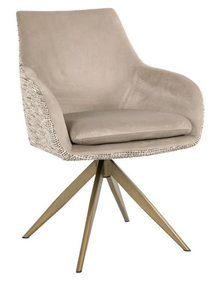 Lisonne Natural Khaki Velvet Fabric Swivel Dining Chair with Brushed Gold Legs