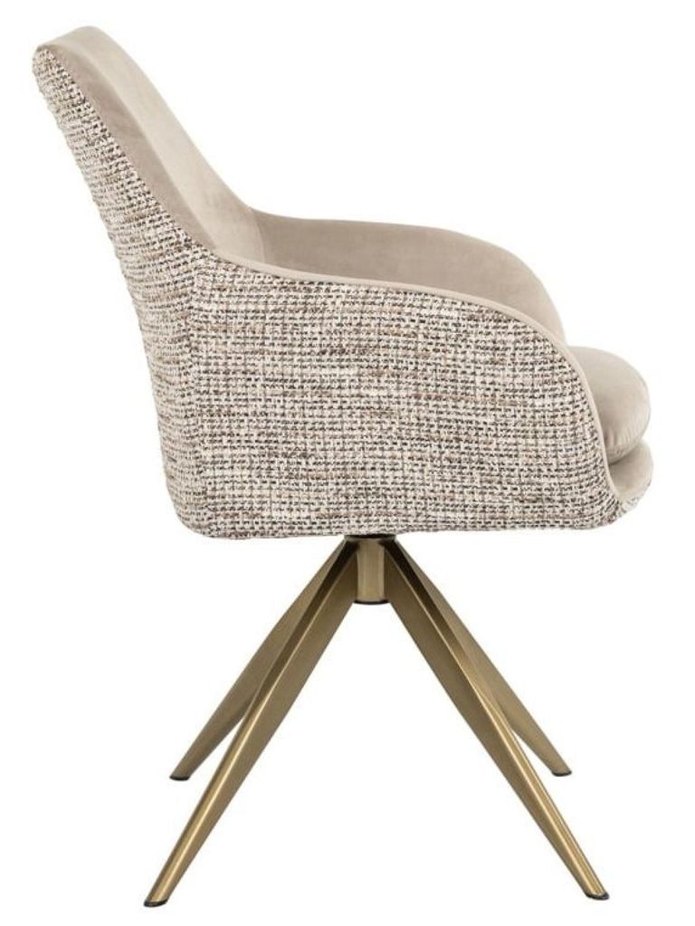 Lisonne Natural Khaki Velvet Fabric Swivel Dining Chair with Brushed Gold Legs