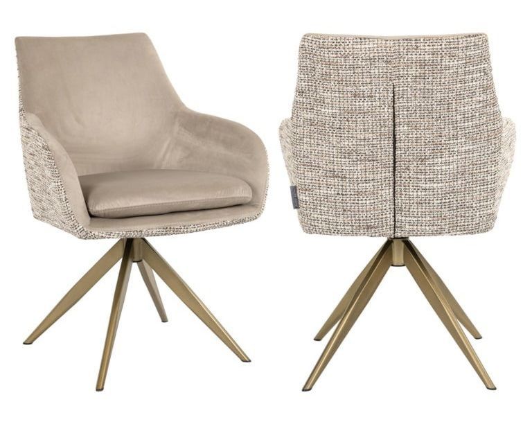 Lisonne Natural Khaki Velvet Fabric Swivel Dining Chair with Brushed Gold Legs