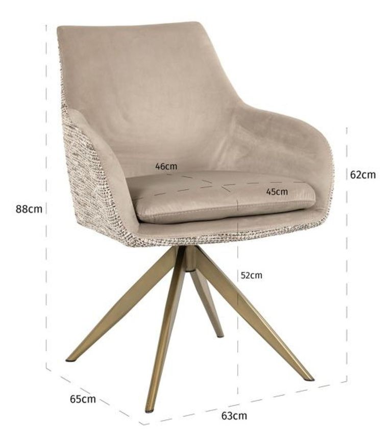 Lisonne Natural Khaki Velvet Fabric Swivel Dining Chair with Brushed Gold Legs