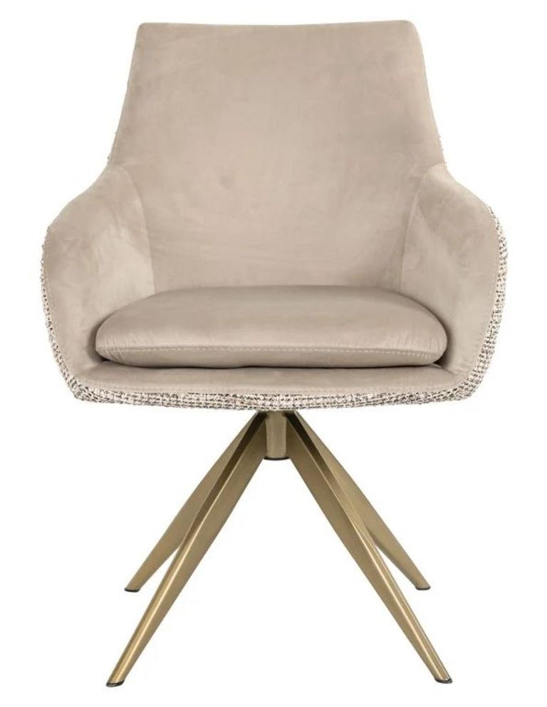 Lisonne Natural Khaki Velvet Fabric Swivel Dining Chair with Brushed Gold Legs