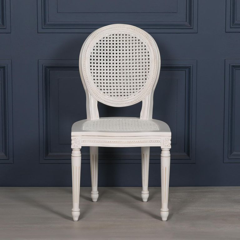 Lomira Mahogany Wood and Rattan Oval Back Dining Chair - Off White