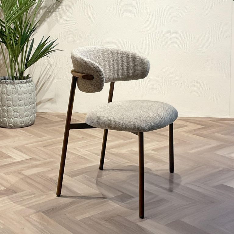Micah Dining Chair - Set of 2 - Curved Back - Beige - Fabric and Hush Walnut