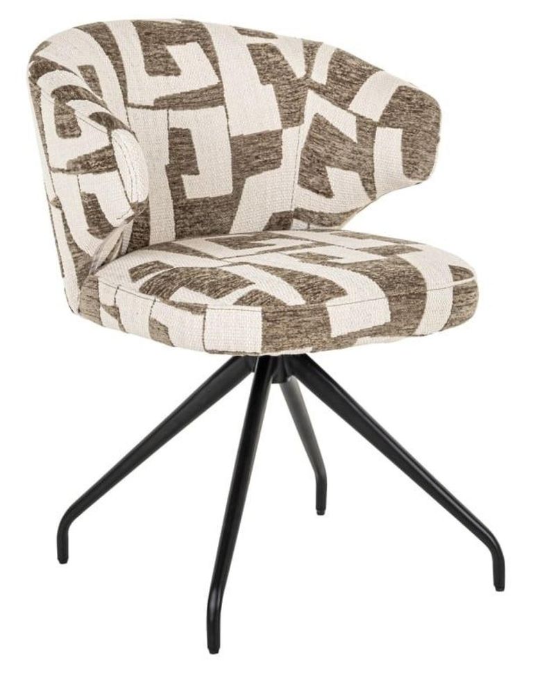 Milly Moss Fabric Graffic Swivel Dining Chair with Black Legs