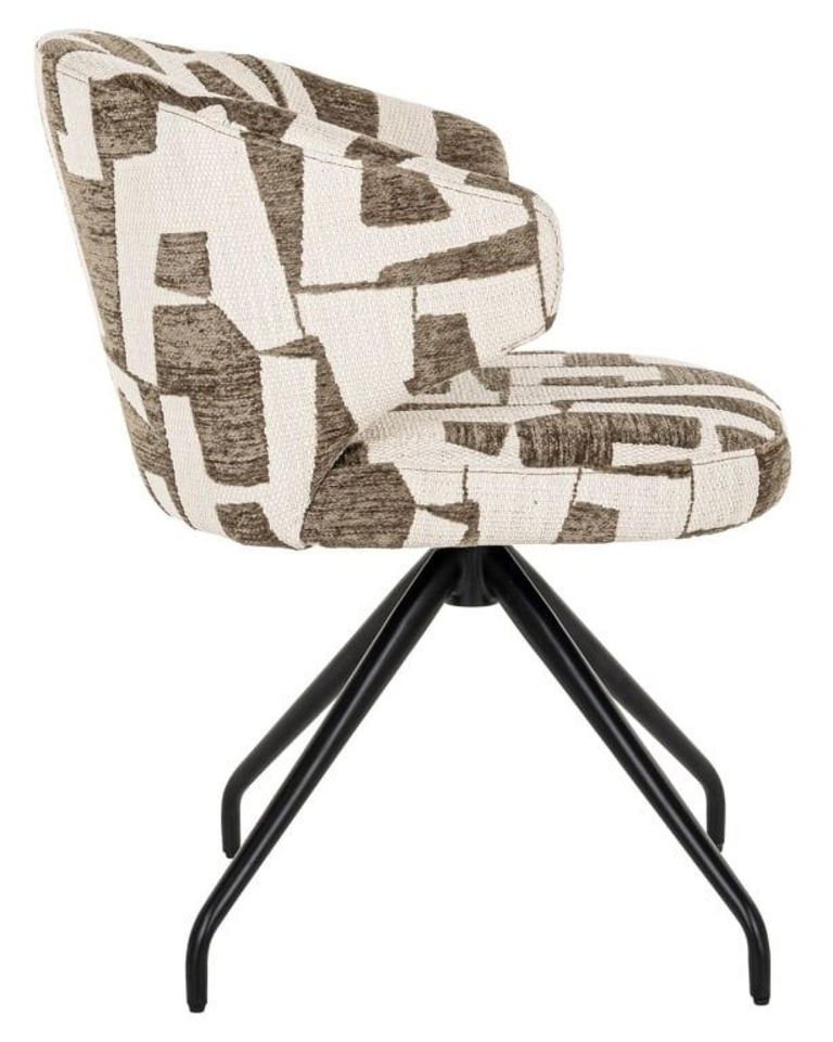 Milly Moss Fabric Graffic Swivel Dining Chair with Black Legs