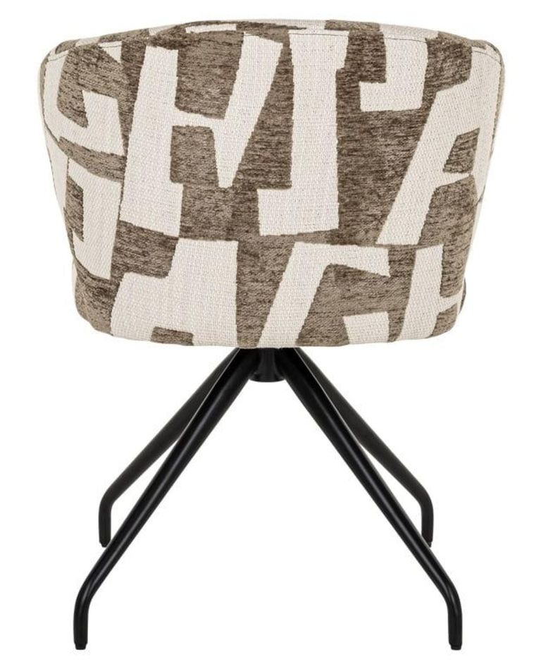 Milly Moss Fabric Graffic Swivel Dining Chair with Black Legs