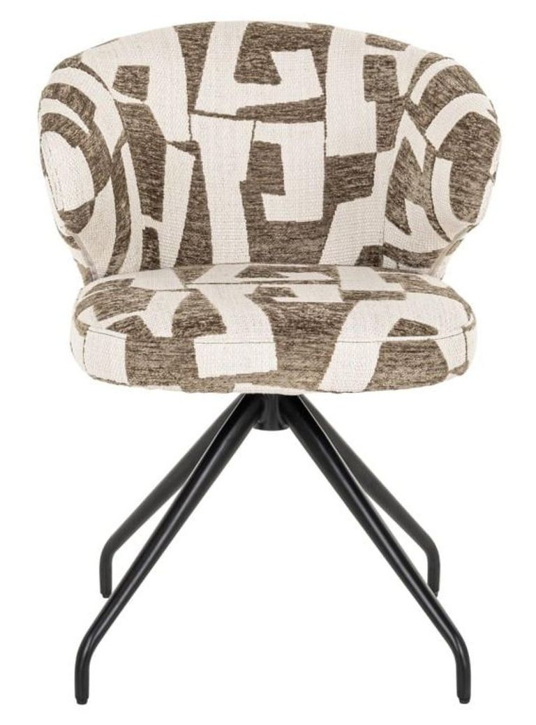 Milly Moss Fabric Graffic Swivel Dining Chair with Black Legs