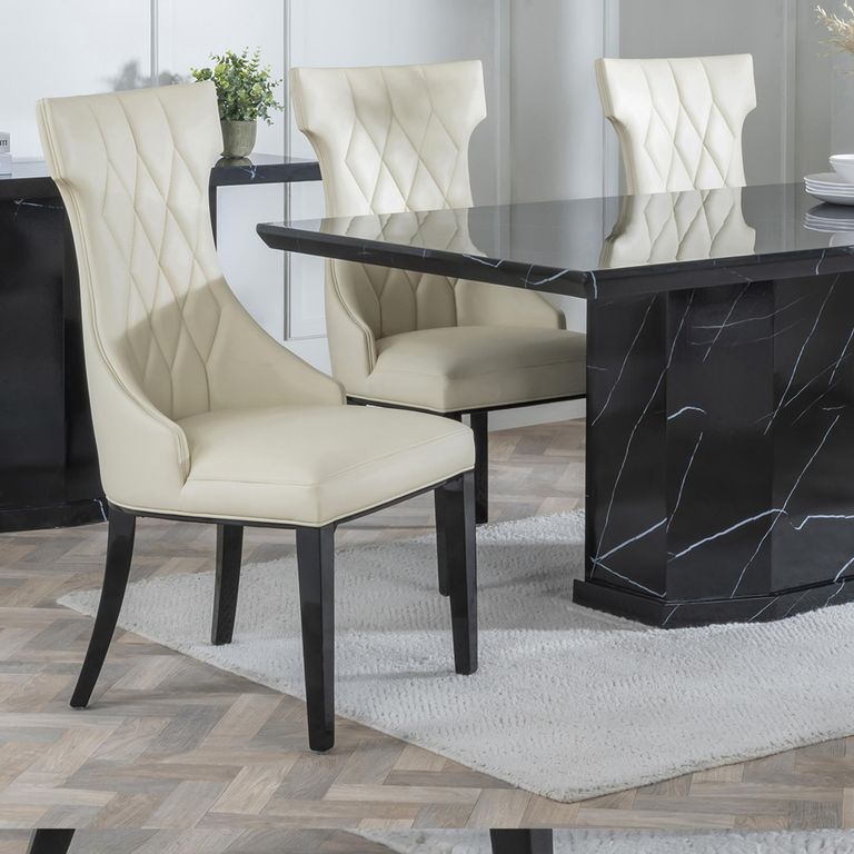 Mimi Dining Chair - Large High Back - Cream Leather - Black Legs