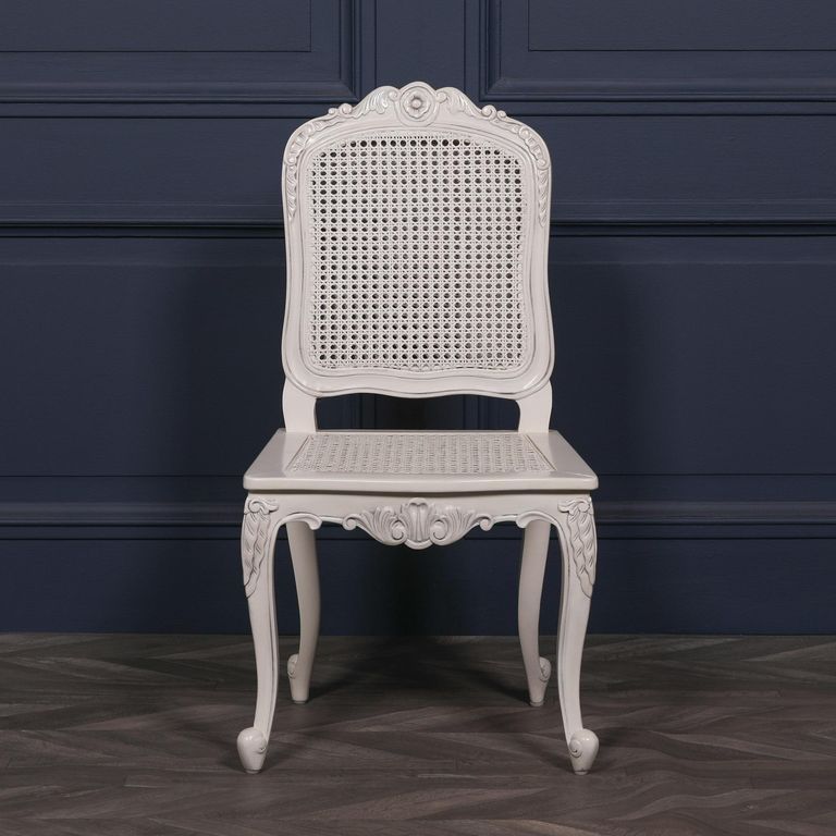 Mahogany and Rattan Back Carved Chair - Off White