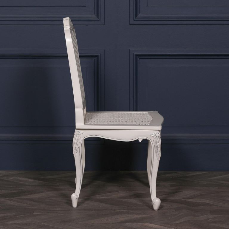 Mahogany and Rattan Back Carved Chair - Off White