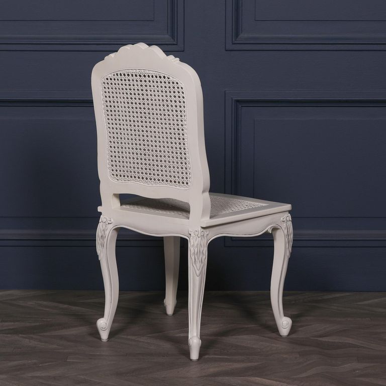 Mahogany and Rattan Back Carved Chair - Off White
