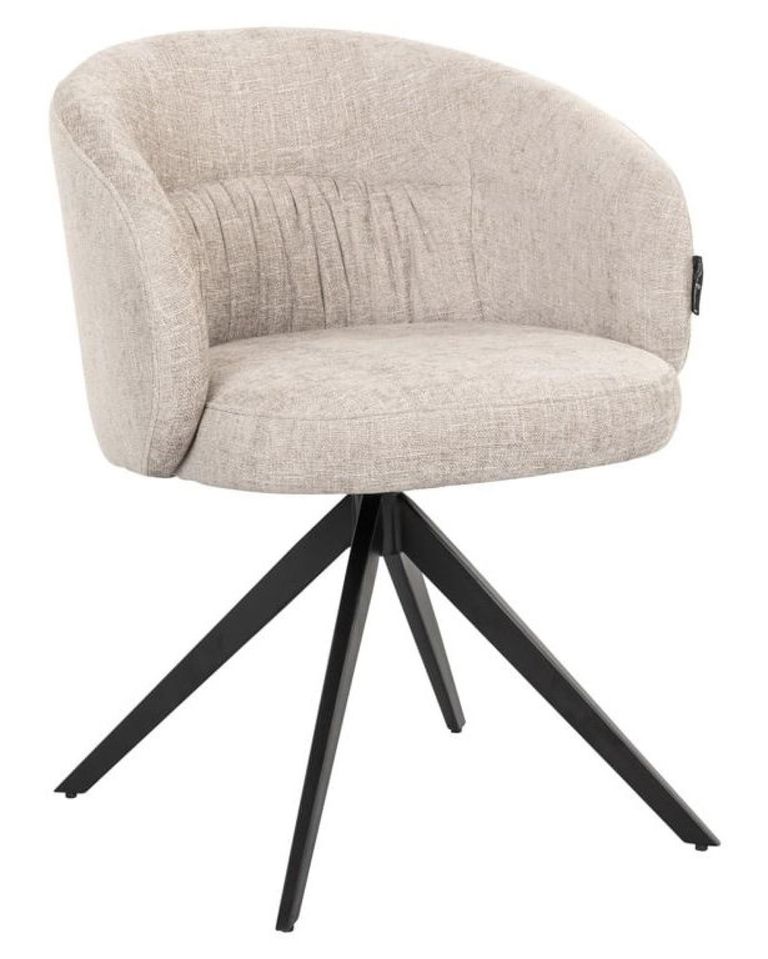 Olivia Natural Fabric Swivel Dining Chair with Black Legs