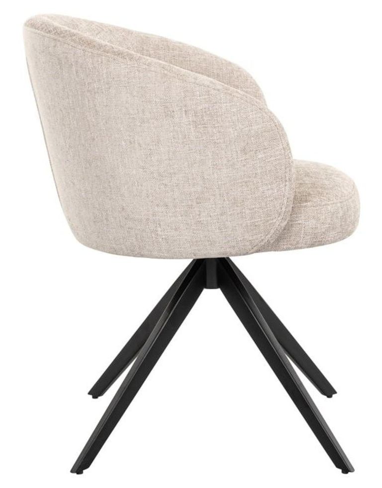 Olivia Natural Fabric Swivel Dining Chair with Black Legs