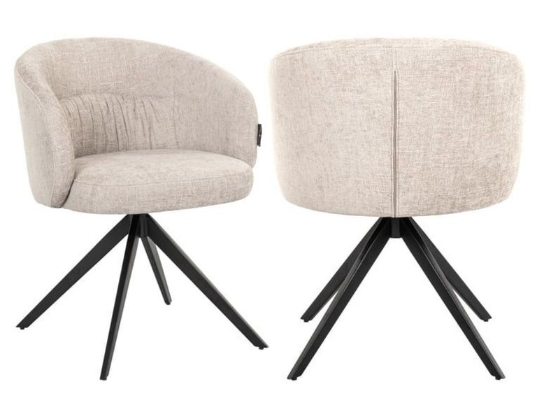 Olivia Natural Fabric Swivel Dining Chair with Black Legs