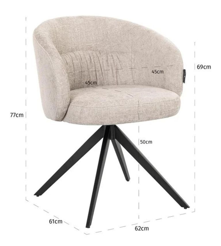 Olivia Natural Fabric Swivel Dining Chair with Black Legs