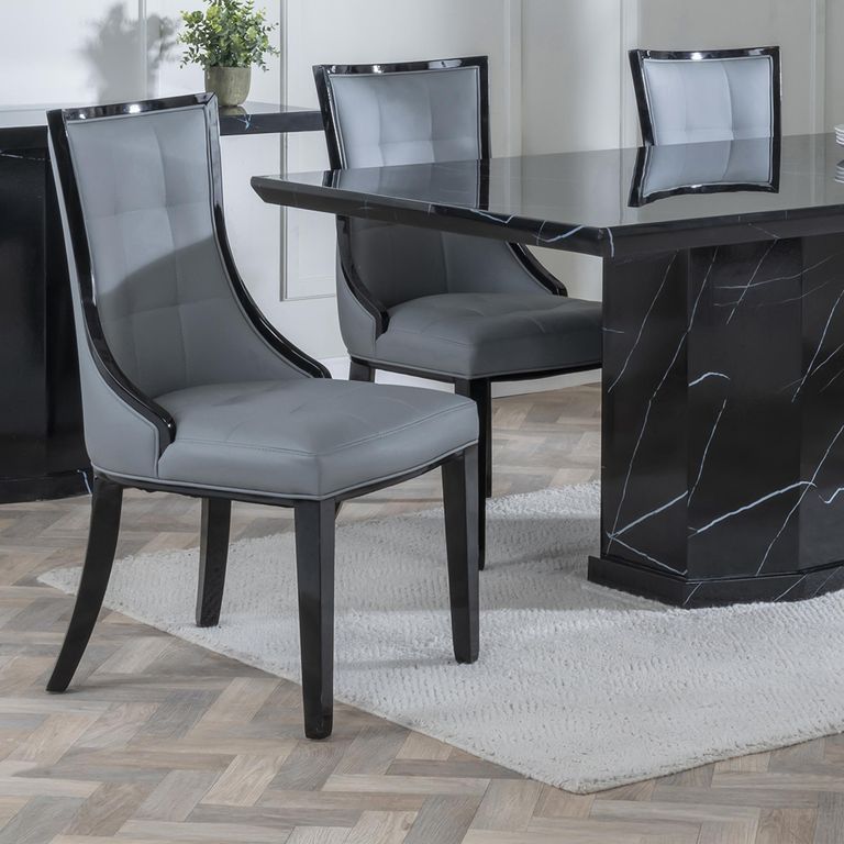 Paris Dining Chair - Grey Leather - Black Legs