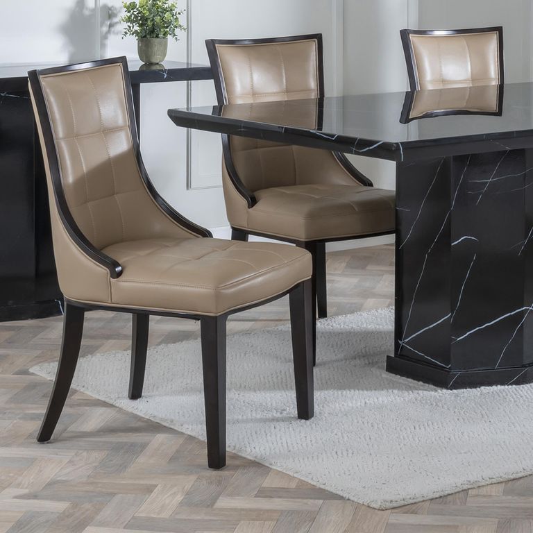 Paris Dining Chair - Taupe Leather - Brown Legs