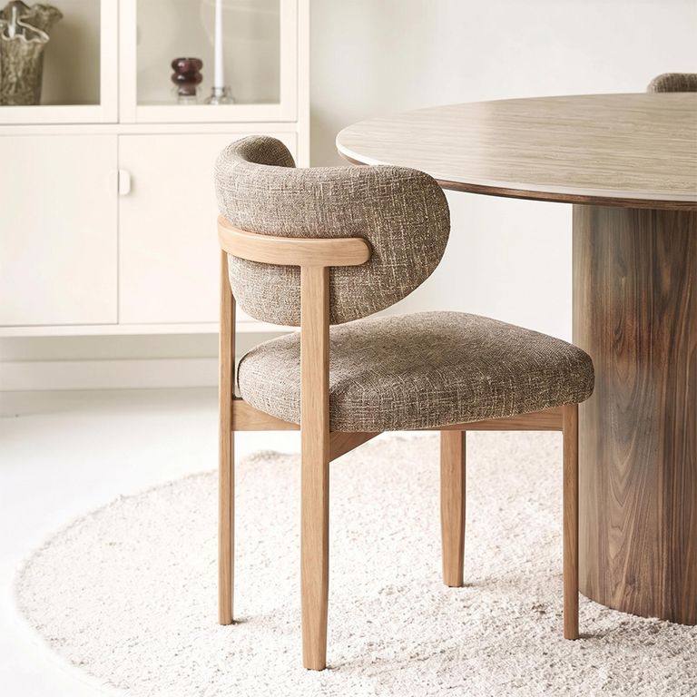 Recco Dining Chair - Set of 2 - Curved Back - Sand and Natural - Fabric and Wooden