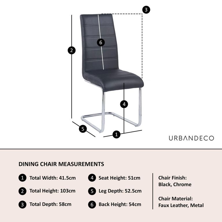 Roma Dining Chair - Black Faux Leather - Chrome Cantilever Base