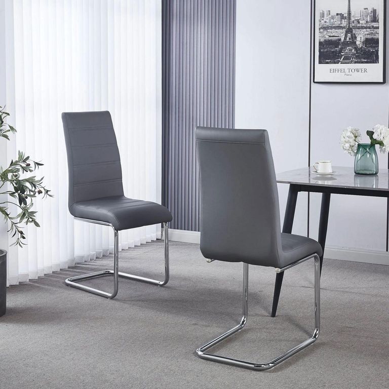 Roma Dining Chair - Grey Faux Leather - Chrome Cantilever Base