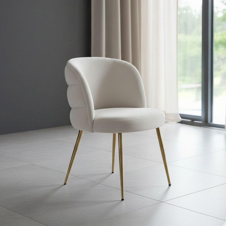 Sloane Dining Chair - White Velvet Fabric - Gold Legs